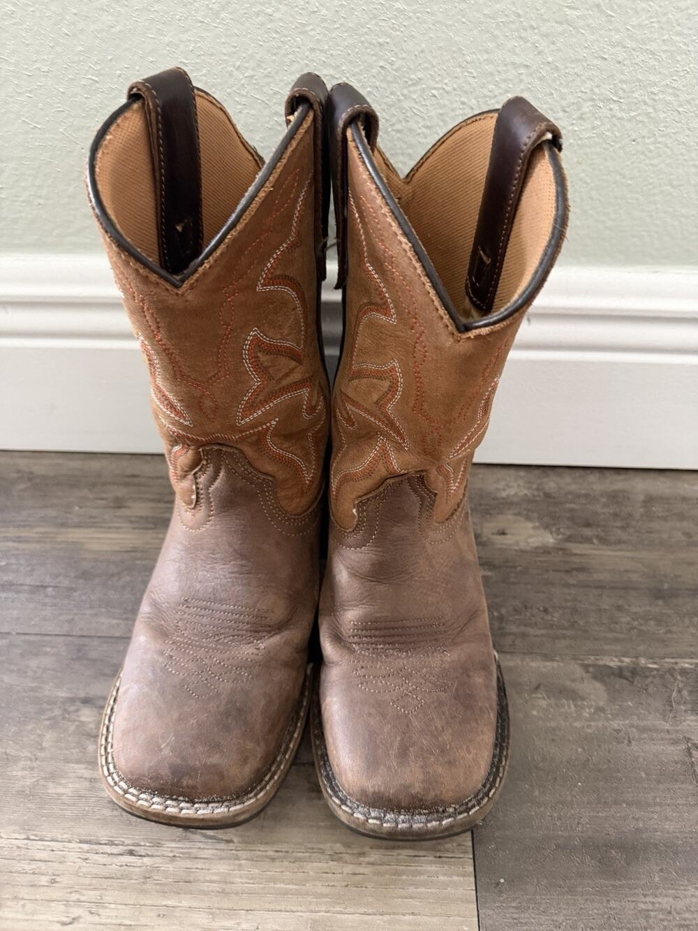 Roper Little Kids Monterey Cowboy Boots Size 2 Brown Leather Square Toe Western